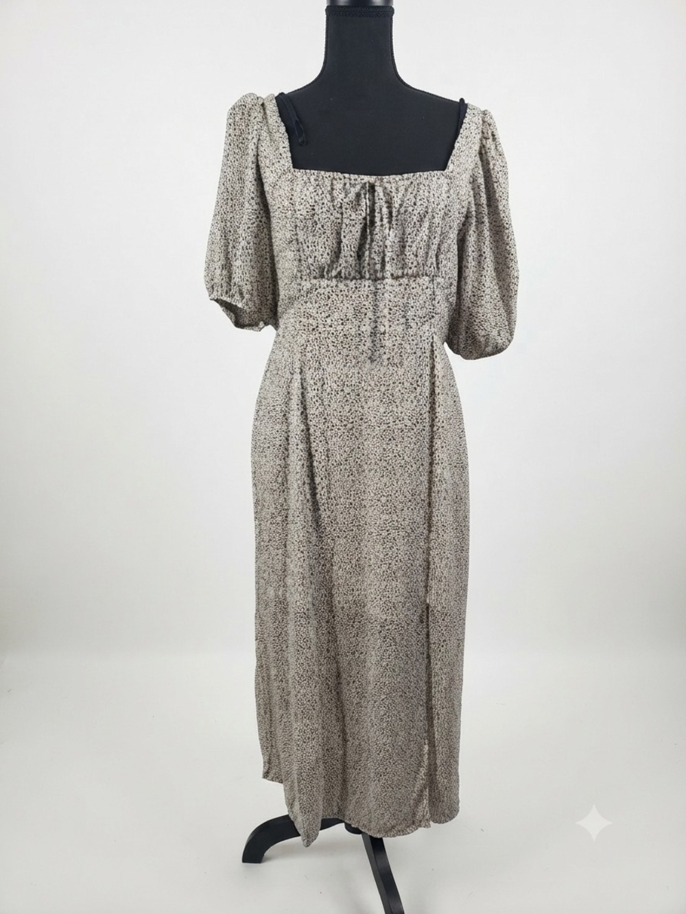 Sienna Sky Beige and Black Dotted Midi Dress
